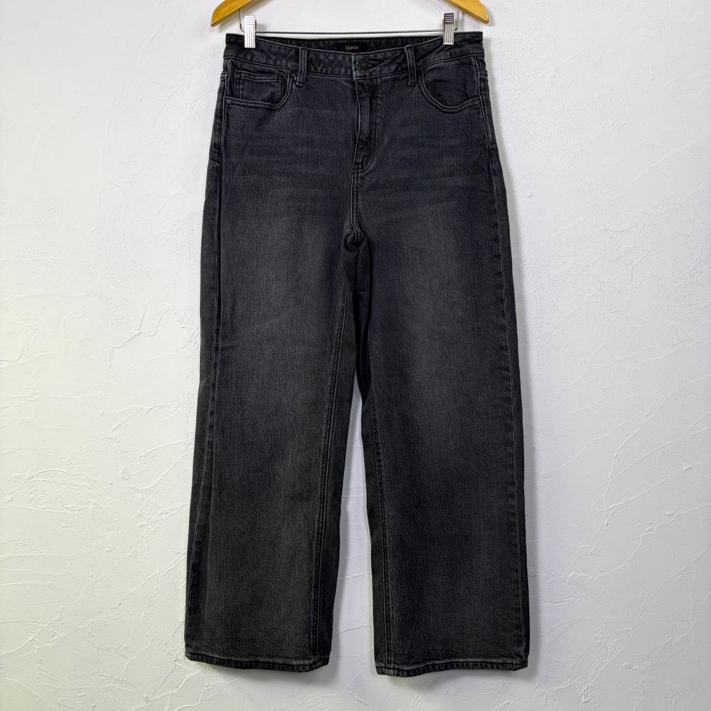 Quince Bella Stretch Relaxed Straight Jeans Women 31 Grey High Rise Denim